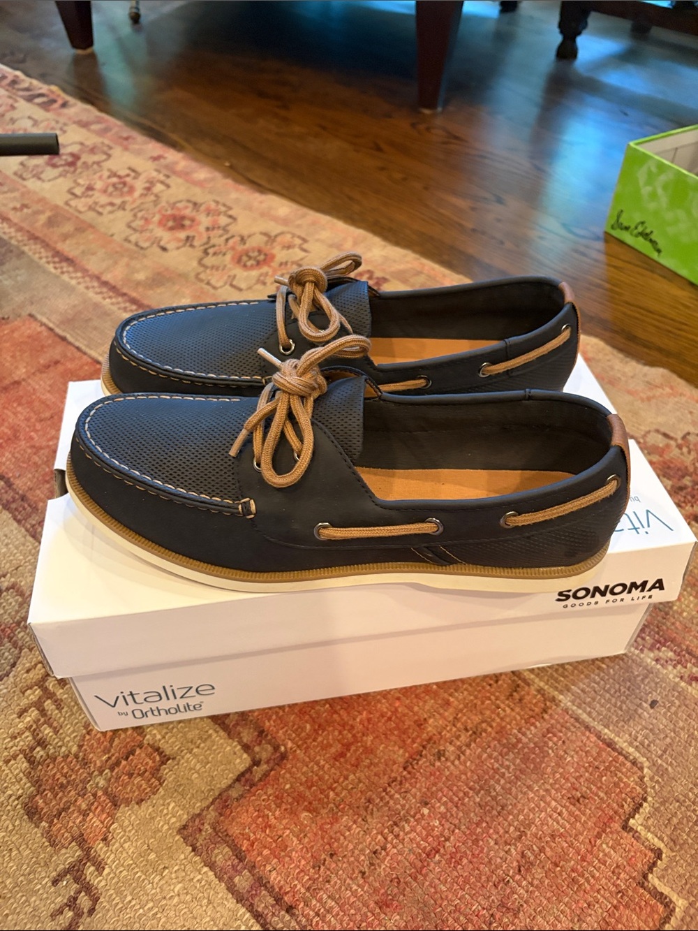 SONOMA Navy Blue Boat Shoes with Tan Laces